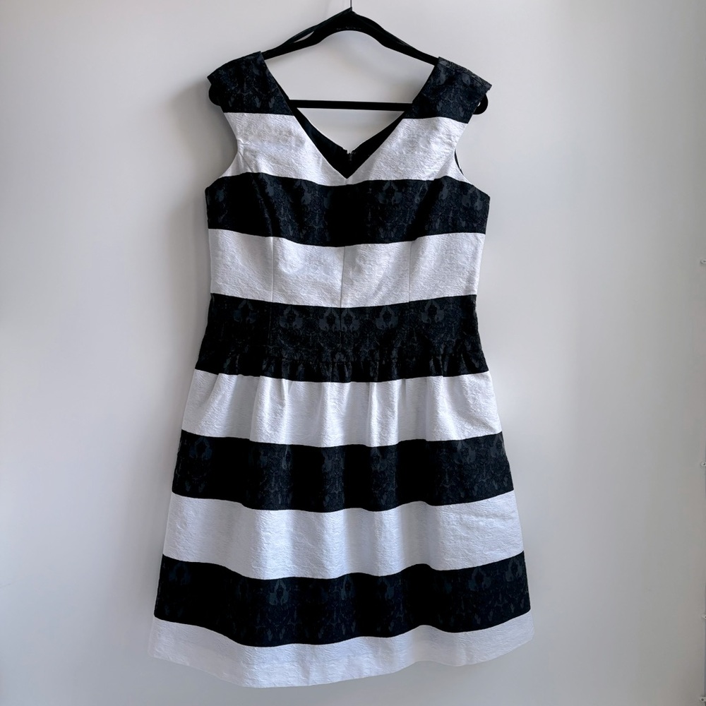 Peruvian Connection Regatta Black & White Stripe Mini Dress Sleeveless Size 14